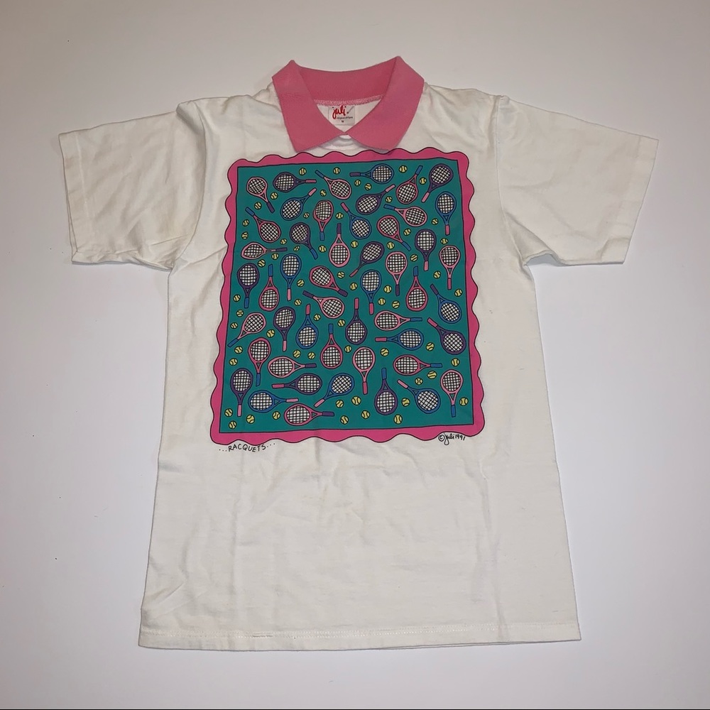 Pink collar Vintage tennis logo polo shirt